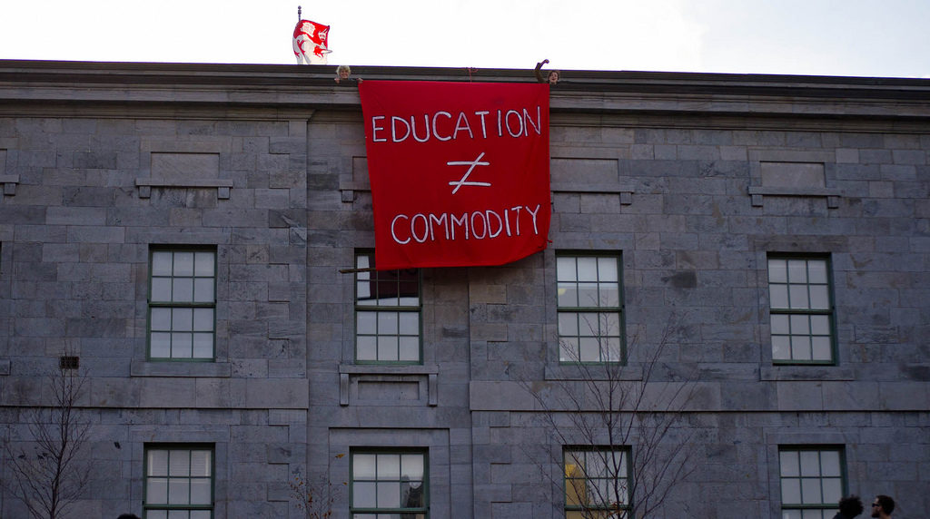 Protest banner at McGill University in 2011.