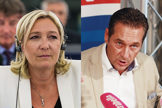 Marine Le Pen, European Parliament in Strasbourg, 1 July 2014. Photo: Claude Truong-Ngoc. Source: Wikimedia. Heinz-Christian Strache during a press conference, 17 August 2012. Photo: Emil Goldberg. Source: Wikimedia.