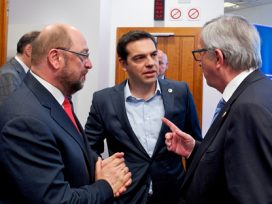 Martin Schulz, Alexis Tsipras and Jean-Claude Juncker
