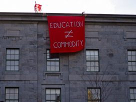 Protest banner at McGill University in 2011.