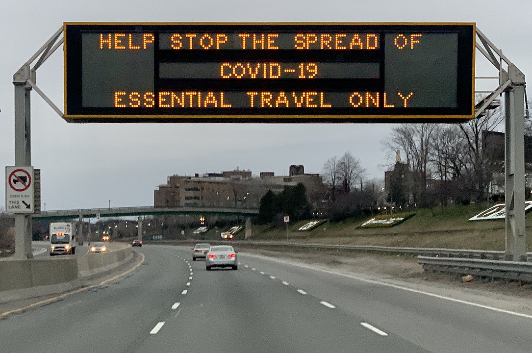 1085px COVID 19 highway sign in Toronto March 2020 cropped