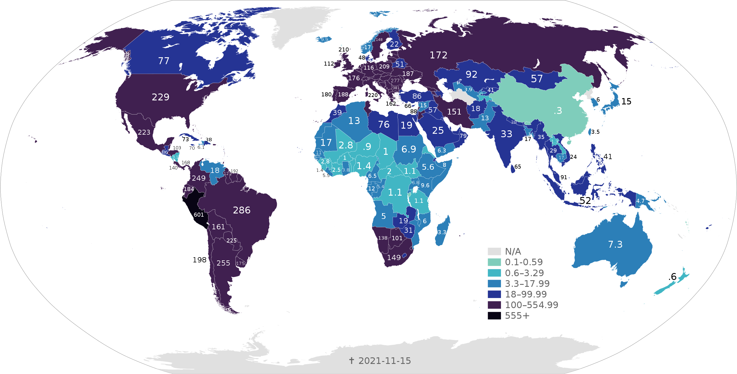 COVID 19 Outbreak World Map Total Deaths per Capita.svg