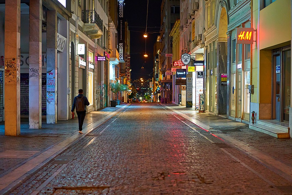 Athens shopping street Ermou during lockdown