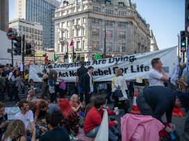 Extinction Rebellion protesters in London on Friday 19th April. User: Jwslubbock