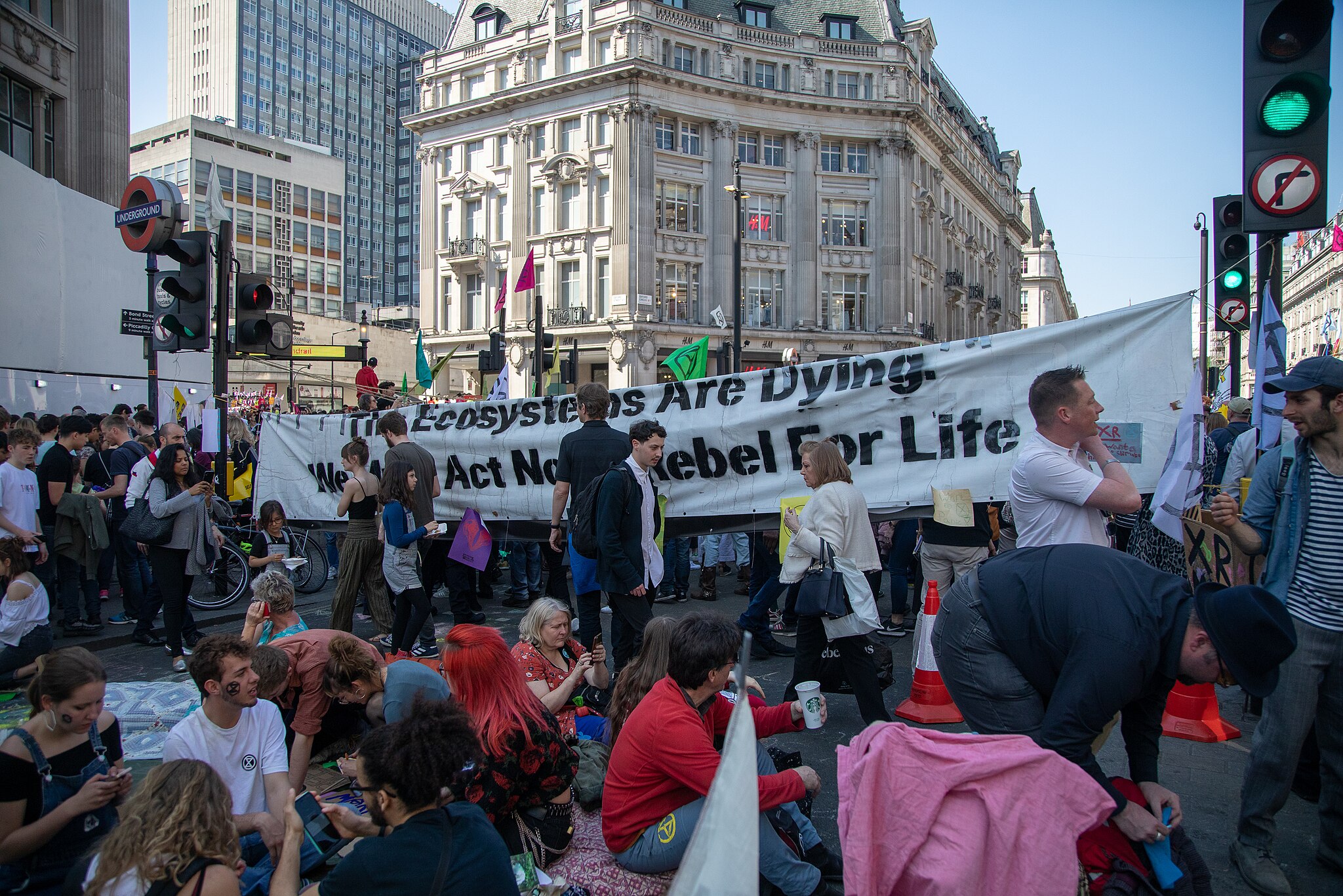 Extinction Rebellion protesters in London on Friday 19th April. User: Jwslubbock